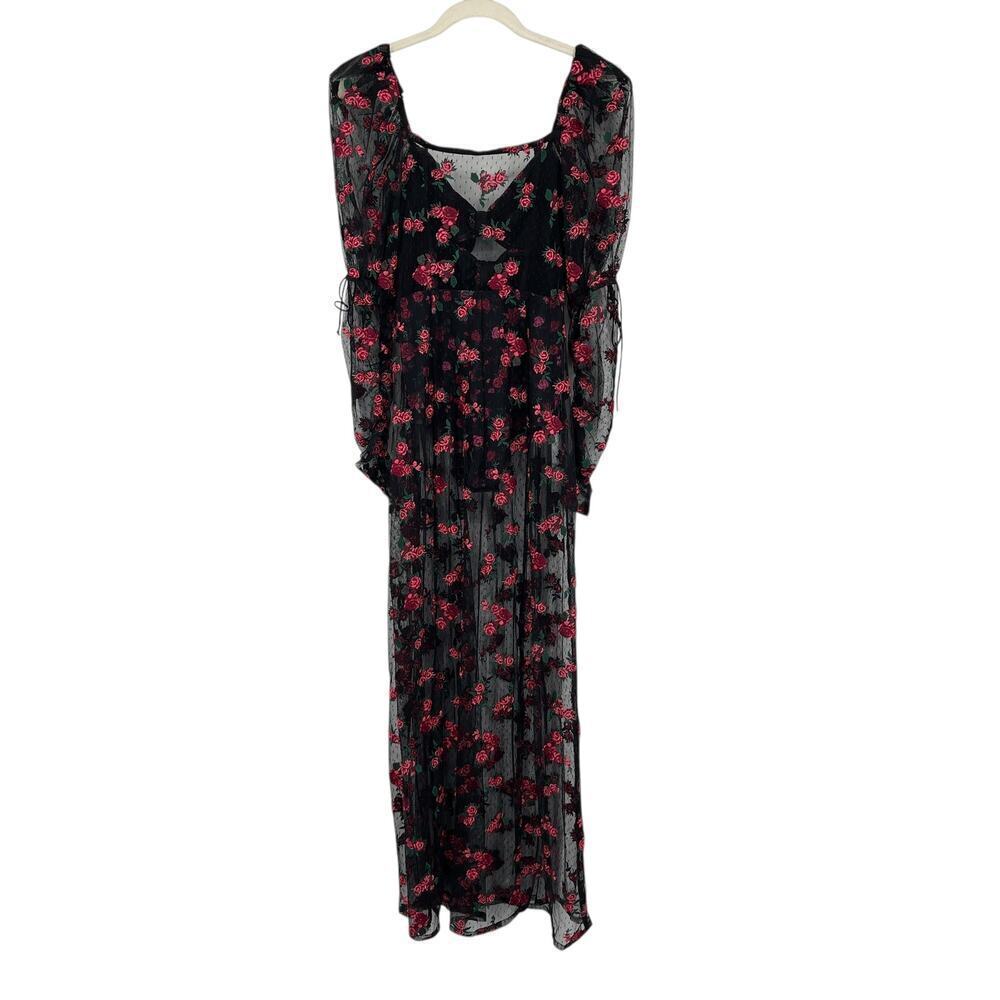 For Love & Lemons Blondie Maxi Dress Roses Mesh Bodysuit Tulle Puff Sleeve Small - Picture 13 of 13